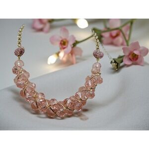 Betsy Johnson Sparkling Pink Crystal Flower Necklace & Earrings Set Gold Tone